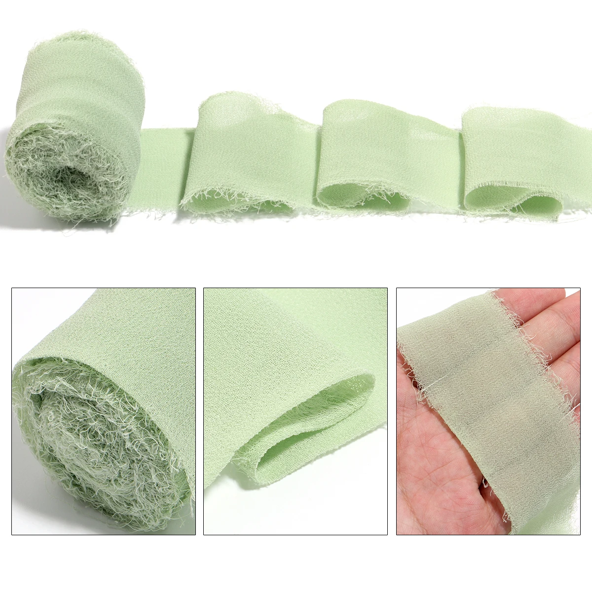 5M/Rolle Buntes Chiffonband Handgefertigte Bänder mit Gerissenen Kanten für Schleifen, Blumensträuße, Geschenkverpackungen, Weihnachtsfeierdekoration – Detail 2