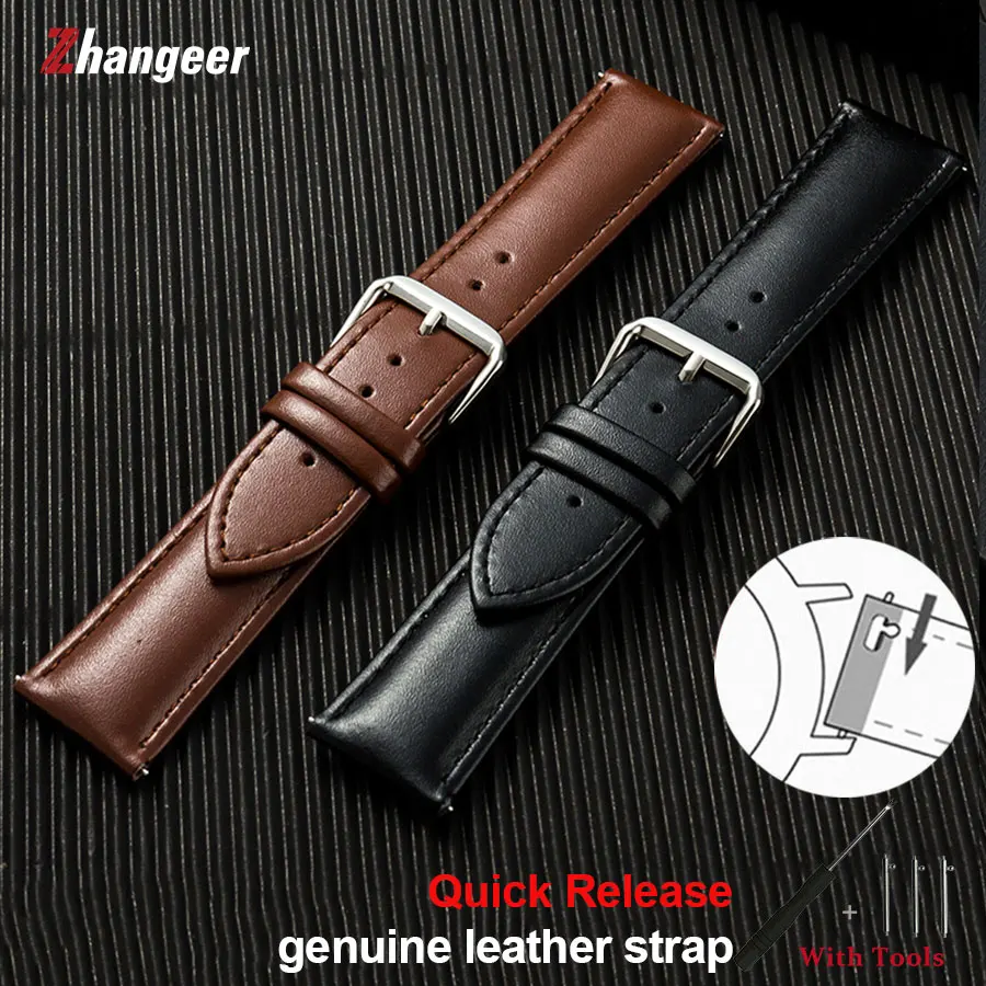 

12 14 16 18 19 20 21 22mm 24mm Quick Release Leather Cowhide Strap Wrist Watch Band Men Women Watch Belt Accessories with Tool