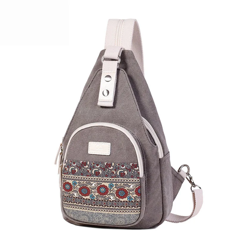 Women Canvas Bag Ladies Retro Folk-Custom Style Shoulder Bag Daily Travel Small Backpack Female Casual Floral Chest Bags Mochila