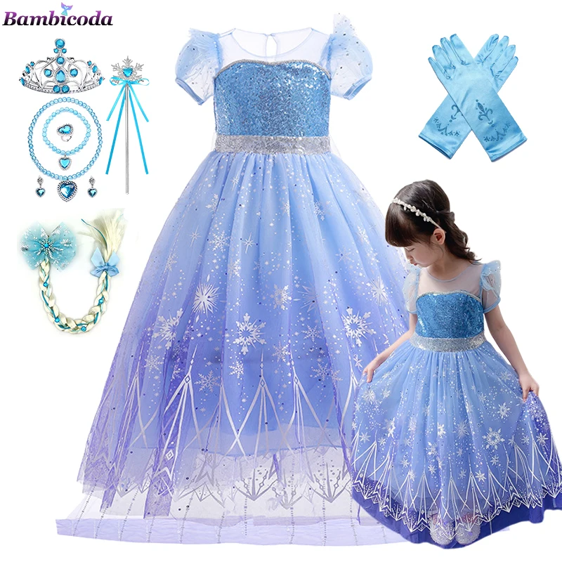 

Elsa Costume Princess Dress for Girls White Sequined Mesh Ball Gown Carnival Clothing Kids Cosplay Snow Queen Children Vestidos