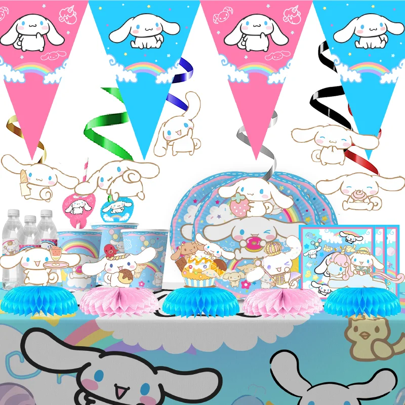 cartoon miniso sanrio cinnamoroll cute party latex balloon plate cake topper disposable tableware for kids girl party decoration