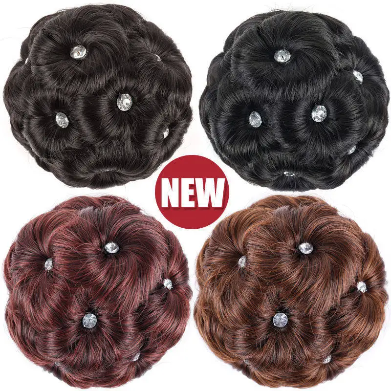 AOSI Synthetic High Temperature Fiber Chignon Nine flowers Hair Women Curly Chignon Hair Bun Donut Clip In Hairpiece