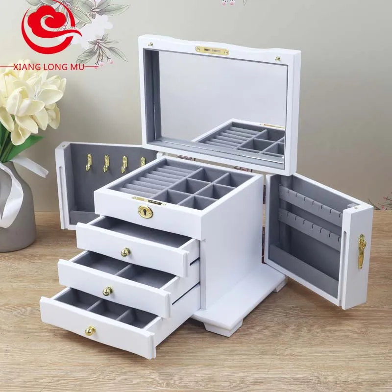 

Jewelry Drawer Chinese Storage Box Double-door Large Pine Luxury Three-dimensional Necklace Earrings Large Capacity Exquisite.