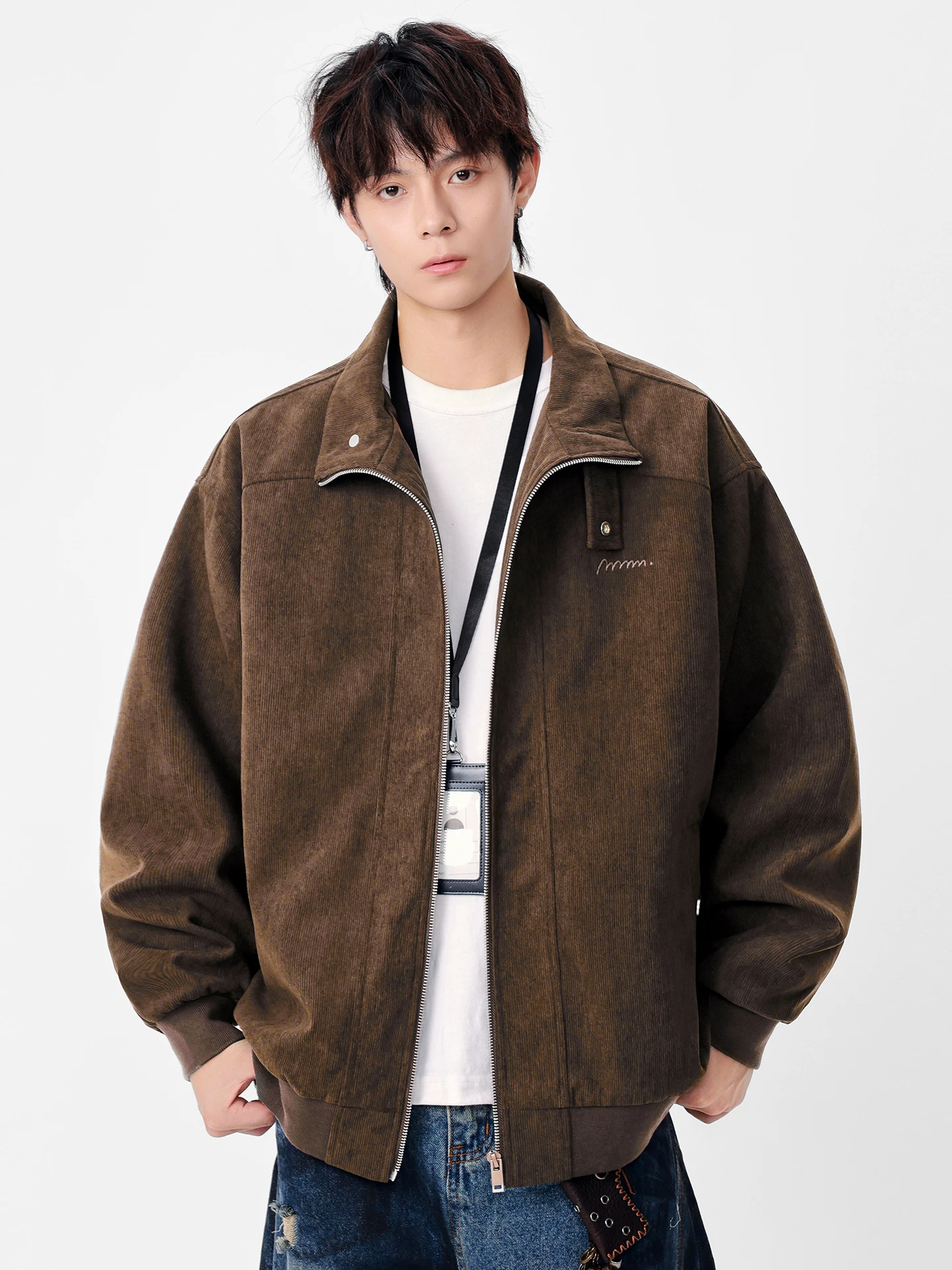 

UKTK American Vintage Men's Jaet Coat High Street Sli Stand Collar Design Workwear Outerwear Trendy Polyester Fiber