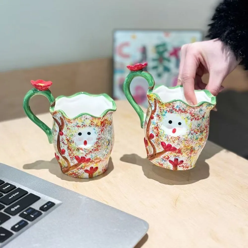 Hand-painted Floral Fresh 3D Floral Embossed Japanese Home Ceramic Coffee Cup Saucer Afternoon Tea Mug Drinkware