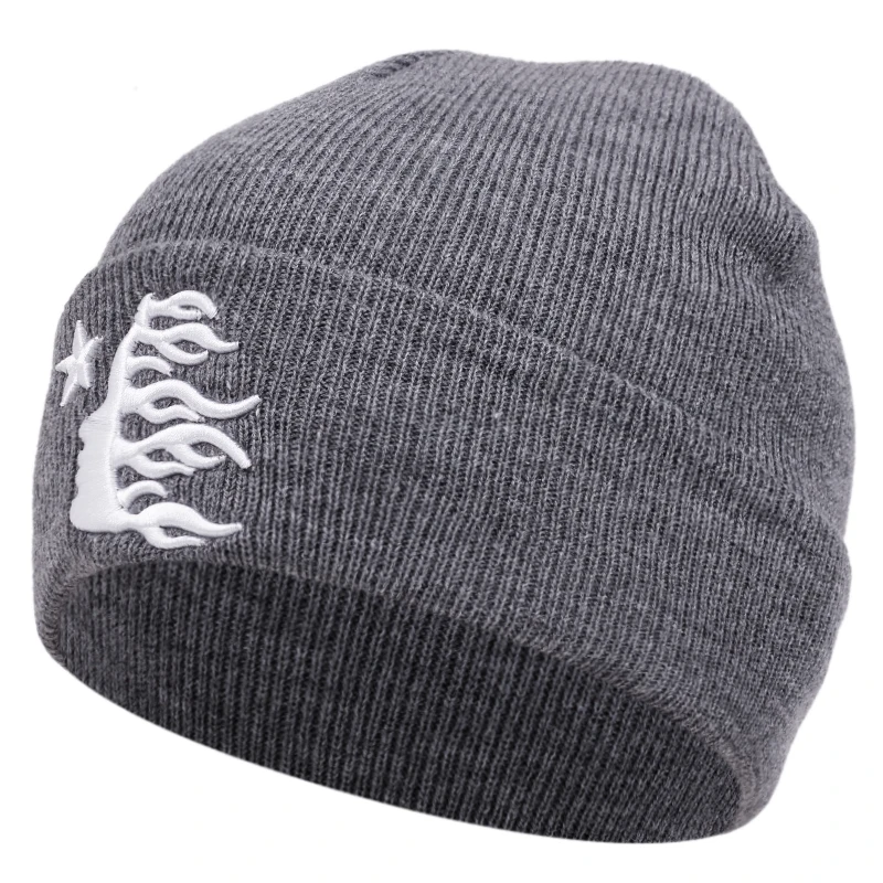 Autumn Winter Knitted Hats Fire Embroidery Deisgn Thick Skullcap Beanie Hat for Men Women, Slouchy Daily Wear Bonnets For Women