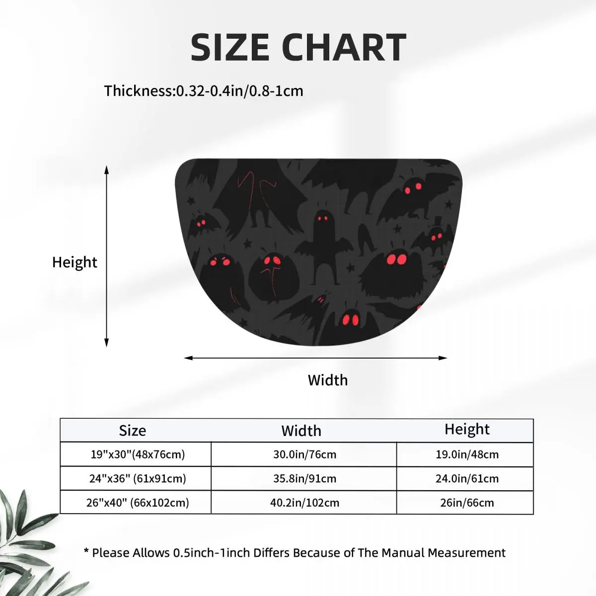 Cute Cryptids Mothman Pattern Flannel Half Round Doormat Non Slip Bathroom Mat Absorbent Floor Carpet for Laundry Room Bathroom