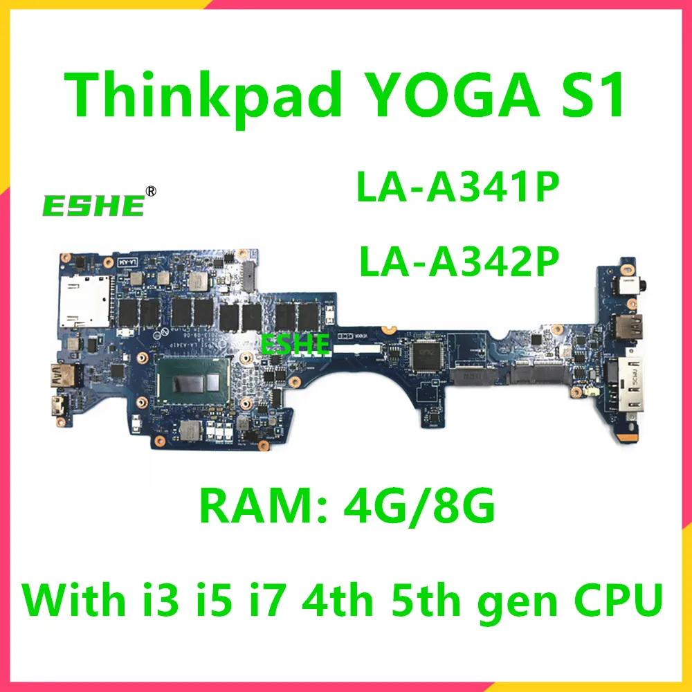 

LA-A341P LA-A342P For Lenovo Thinkpad Yoga S1 Yoga 12 Laptop Motherboard With i3 i5 i7 4th 5th gen CPU 4G 8G RAM 00HT169 00HW081