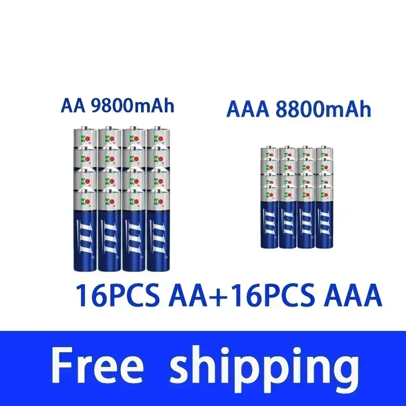 AAA + AA rechargeable AA 1.5V 9800mah - 1.5V AAA 8800mAh alkaline battery flashlight toy watch MP3 player, free delivery