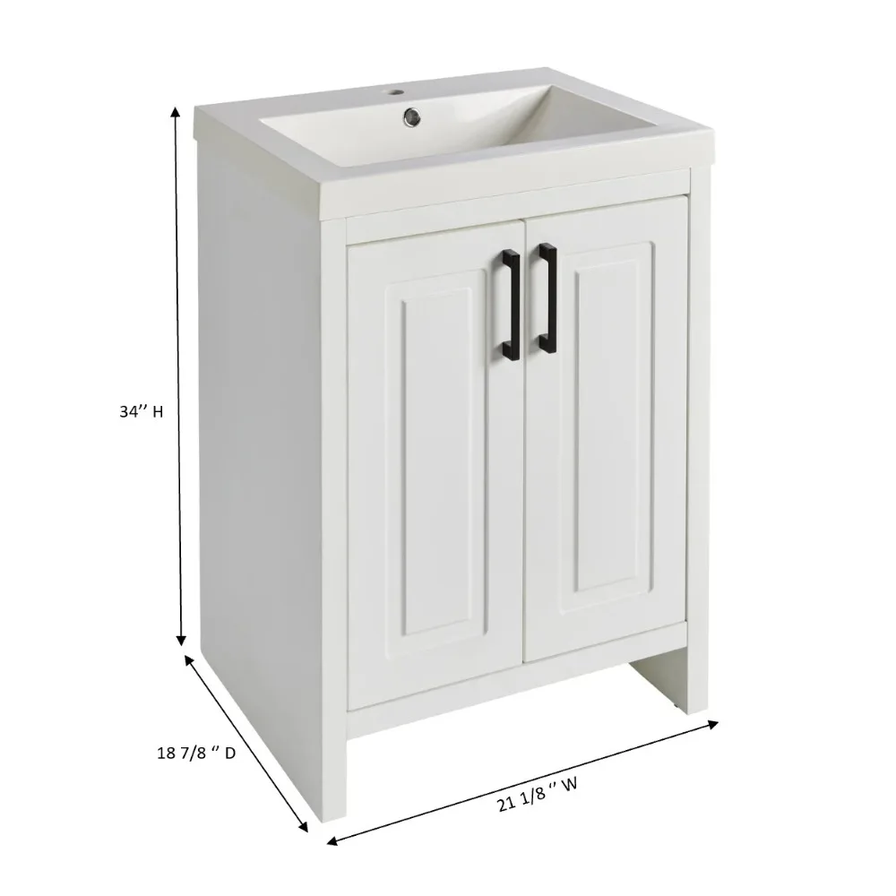 Mobile Vanity Painting Bianco con Lavabo (24 1/2'' L x 18 7/8'' L)