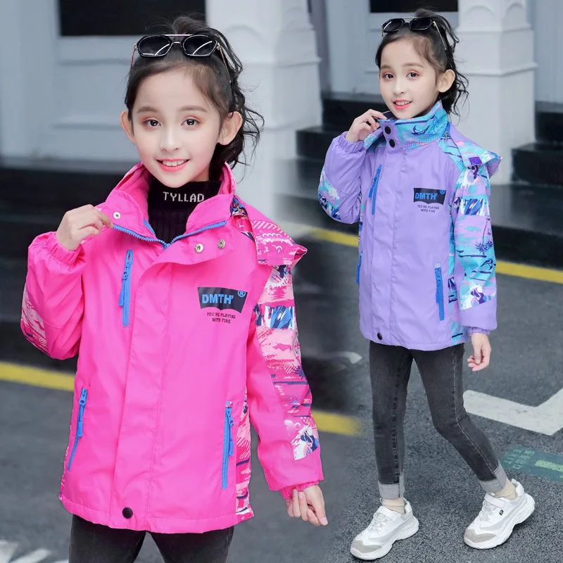 Children's stormcoat, girls' autumn and winter outdoor three in one detachable windproof jacket, medium and large children's clo