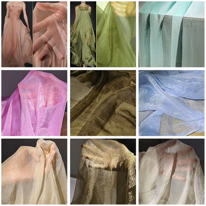 

Micro Shiny Chiffon Mesh Fabric Semi Transparent Sheer Glitter Gauze for Wedding Dress DIY Clothing Designer Sewing Material