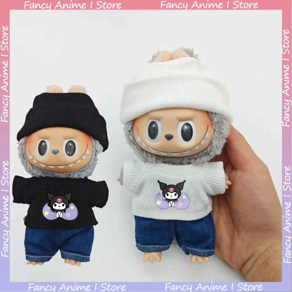 Für 17 cm Labubu Puppe Kleidung Cartoon Nette Kuromi Kostüm Kleidung Outfits Mini Plüsch Puppe Mode Kleidung Zubehör Geschenke