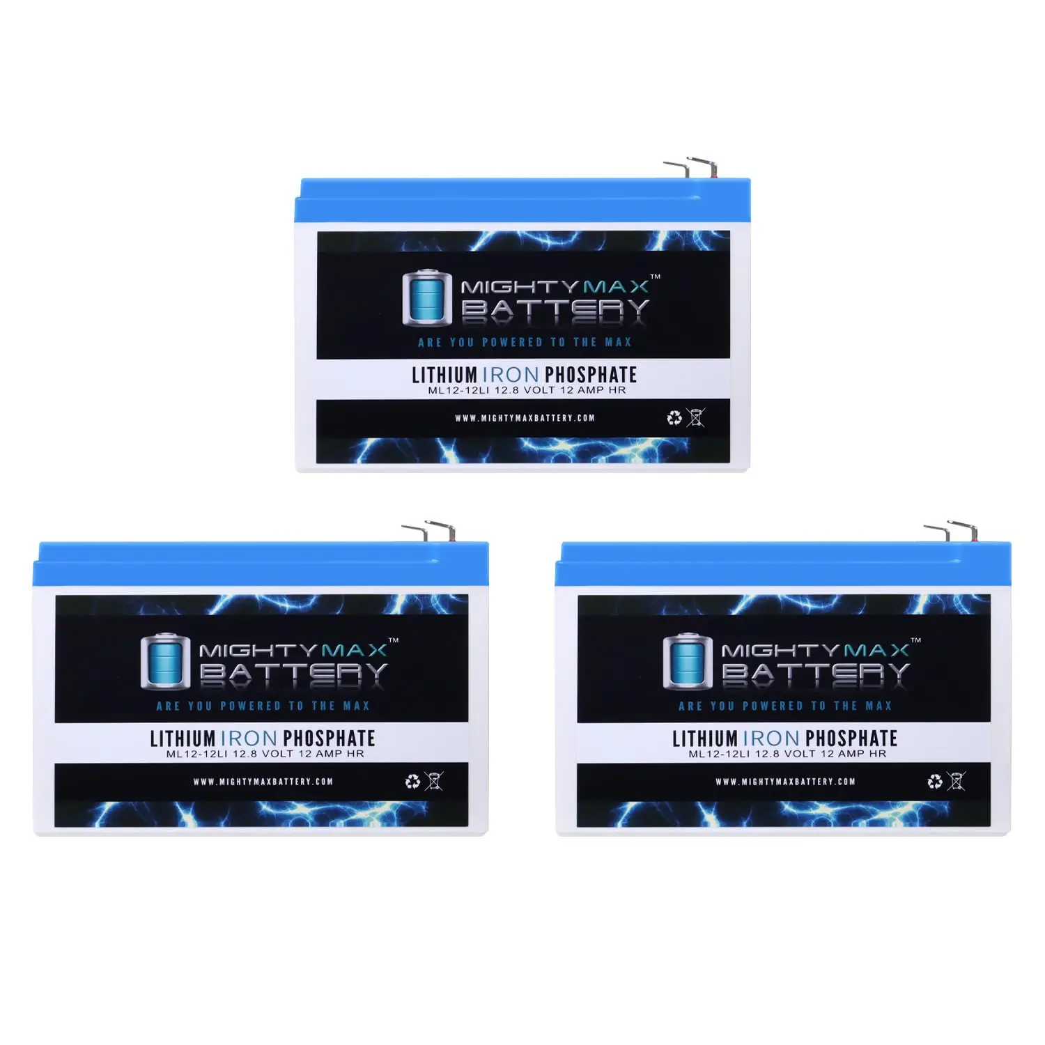 

12V 12Ah Lithium Battery Replacement 3-Pack for Electric Scooter Mobility Ride Customized