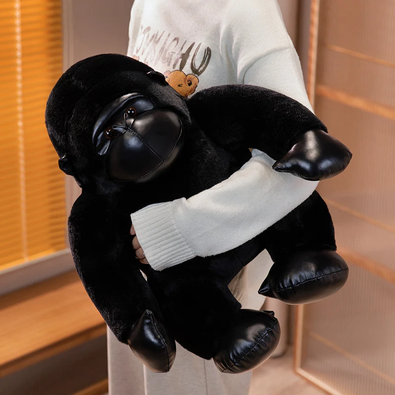 Lifelike Giant Black Gorilla Plush Toy Stuffed Wild Animal Fuzzy Grey Monkey Soft Dolls Wildlife Fluffy Plushie Peluche For Kids