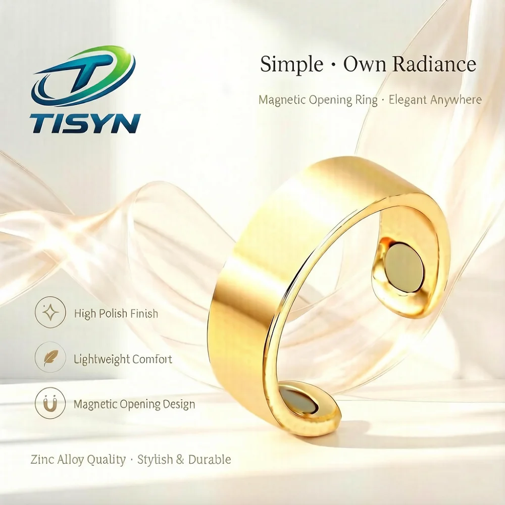 Magnetic Therapy Gold Ring - High Polish Zinc Alloy, Lightweight Open Design, Stylish Wellness Gift for Women