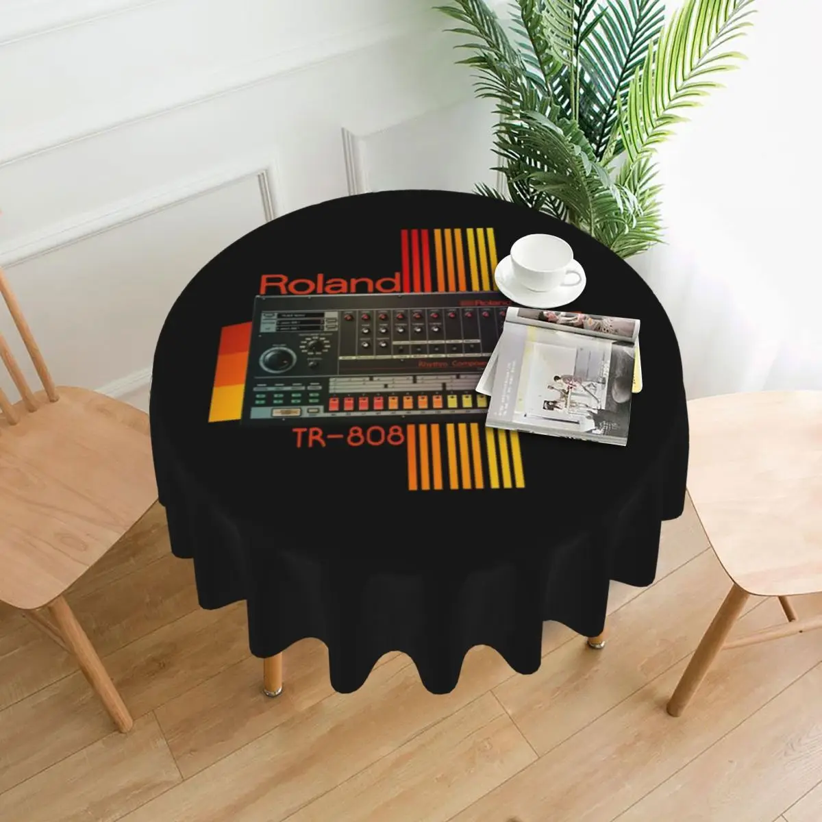 Roland Tr-808 Drum Machine Model Waterproof Round Tablecloth Oilproof Table Cloth for Kitchen Events Dining Table Cover 60inches