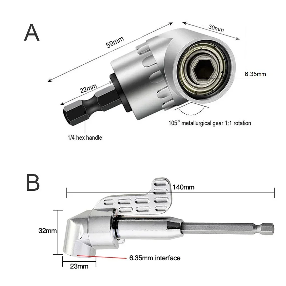 105 Degree Right Angle Drill Attachment and Flexible Angle Extension Bit Kit for Drill or Screwdriver 1/4\