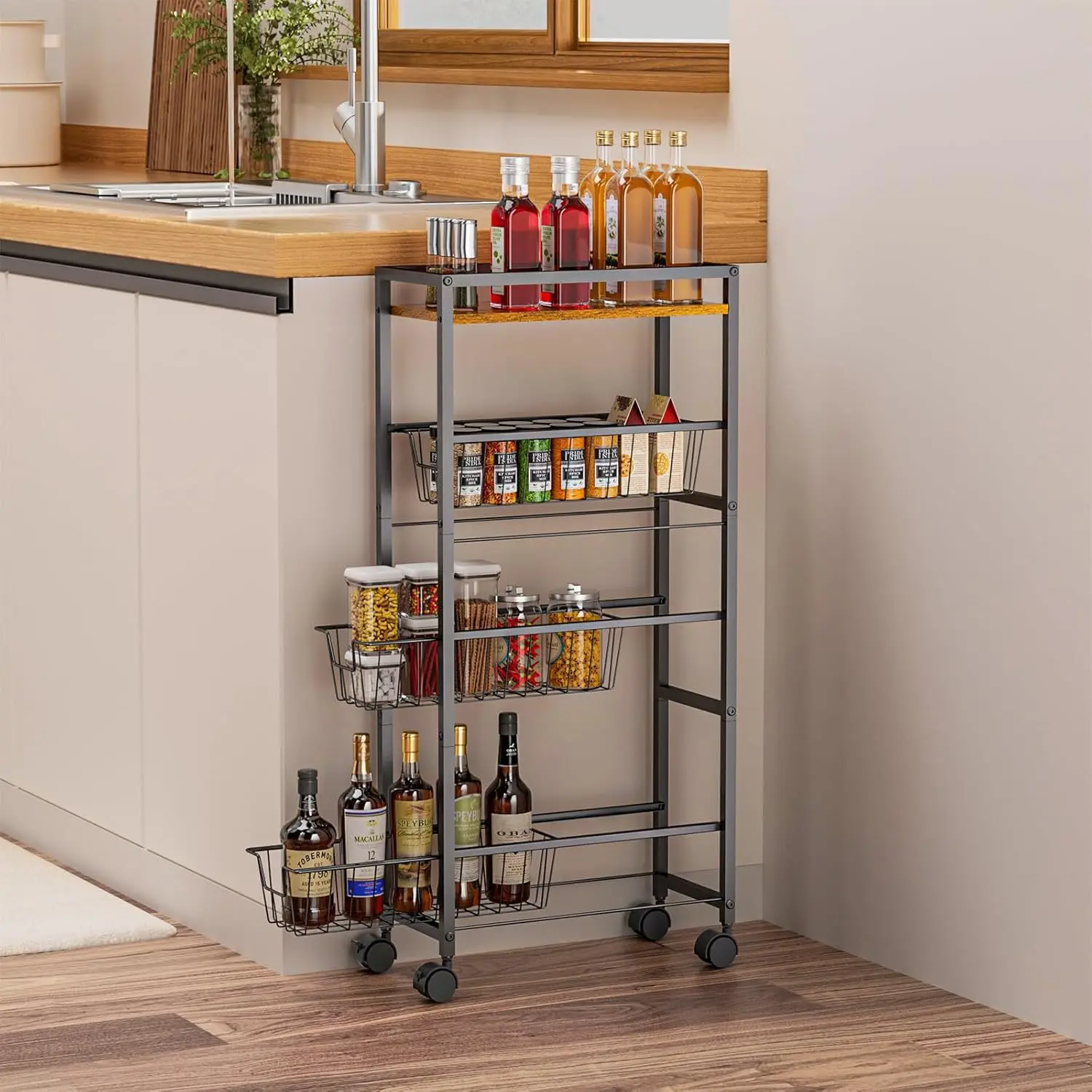 Slim Rolling Storage Cart with Pull Out Baskets