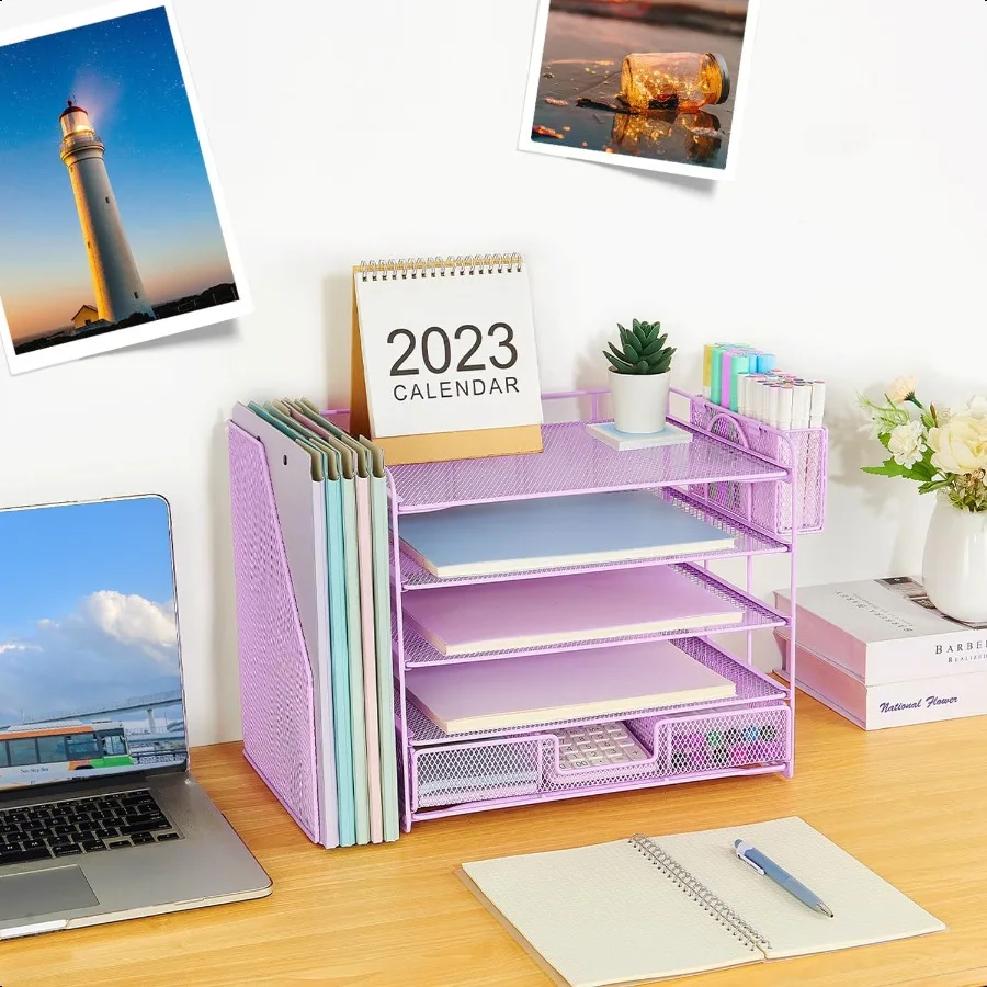 Youbetia 5-уровневый бумажный лоток для писем, органайзер с подставкой для намагничивания, настольные органайзеры с держателем для ручек, аксессуары для офисного стола, рабочее пространство или