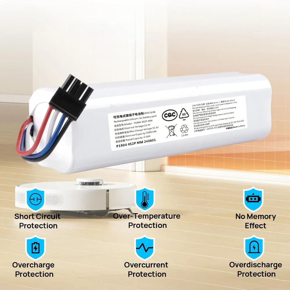 

6500mAh Lithium-ion Battery Pack P2008-4S2P-MMBK 4INR19/66-2 For Dreame Robot Vacuum Mop Cleaner D9 F9 L10 L10 Pro