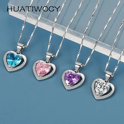 Elegant Heart Pendant Necklace 925 Silver Jewelry with Zircon Gemstone Ornaments for Women Wedding Party Bridal Gift Wholesale