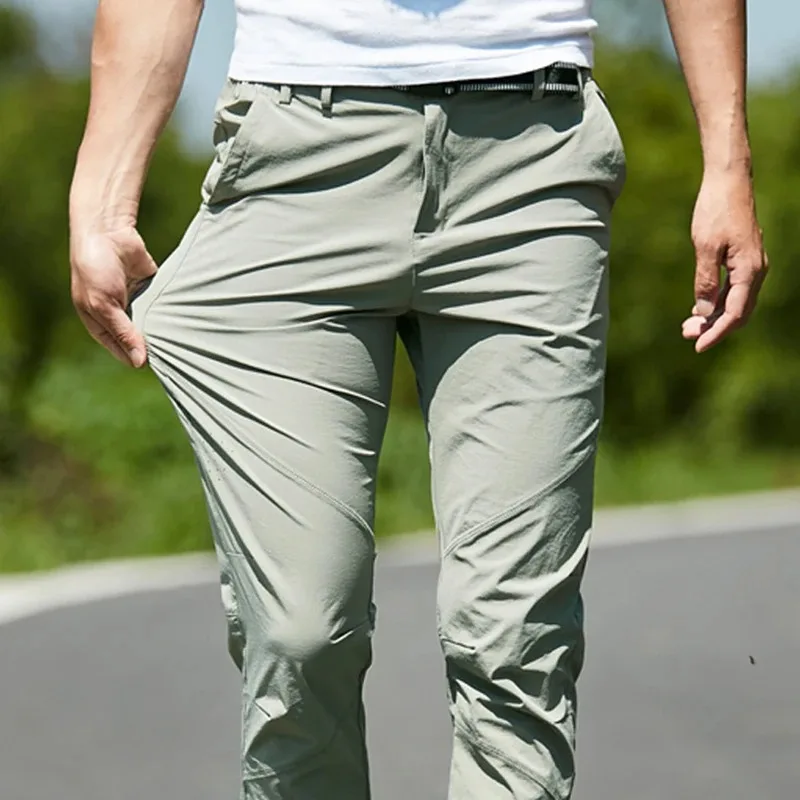 남성 여름 야외 통기성 메쉬 아이스 실크 속건 바지 남성 큰 사이즈 루즈 스트레치 야외 하이킹 캐주얼 조거 팬츠
