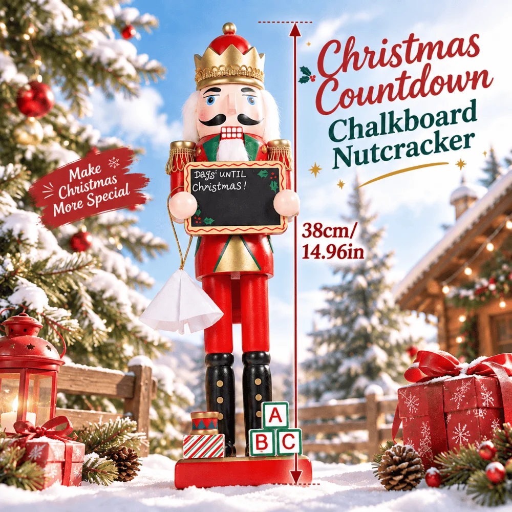 38CM Christmas Nutcracker Wooden Nutcracker Ornament Lift The Plate Soldier Figure Doll Toy Home Office Desktop Decoration Gift