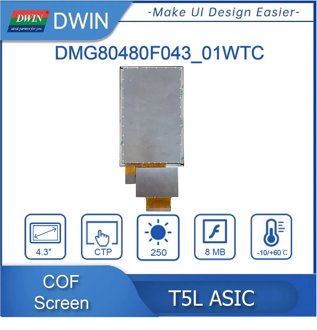 DWIN nowy 4.3 "480x800 COF struktura ekran pojemnościowy zintegrowany Panel dotykowy IPS wyświetlacz TFT LCD DMG80480F043_01W