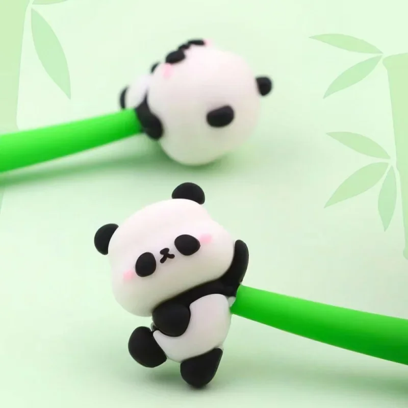 Panda forma silicone gel caneta, caneta de bambu, para assinatura, desenhos animados, cola macia, papelaria estudante, bonito