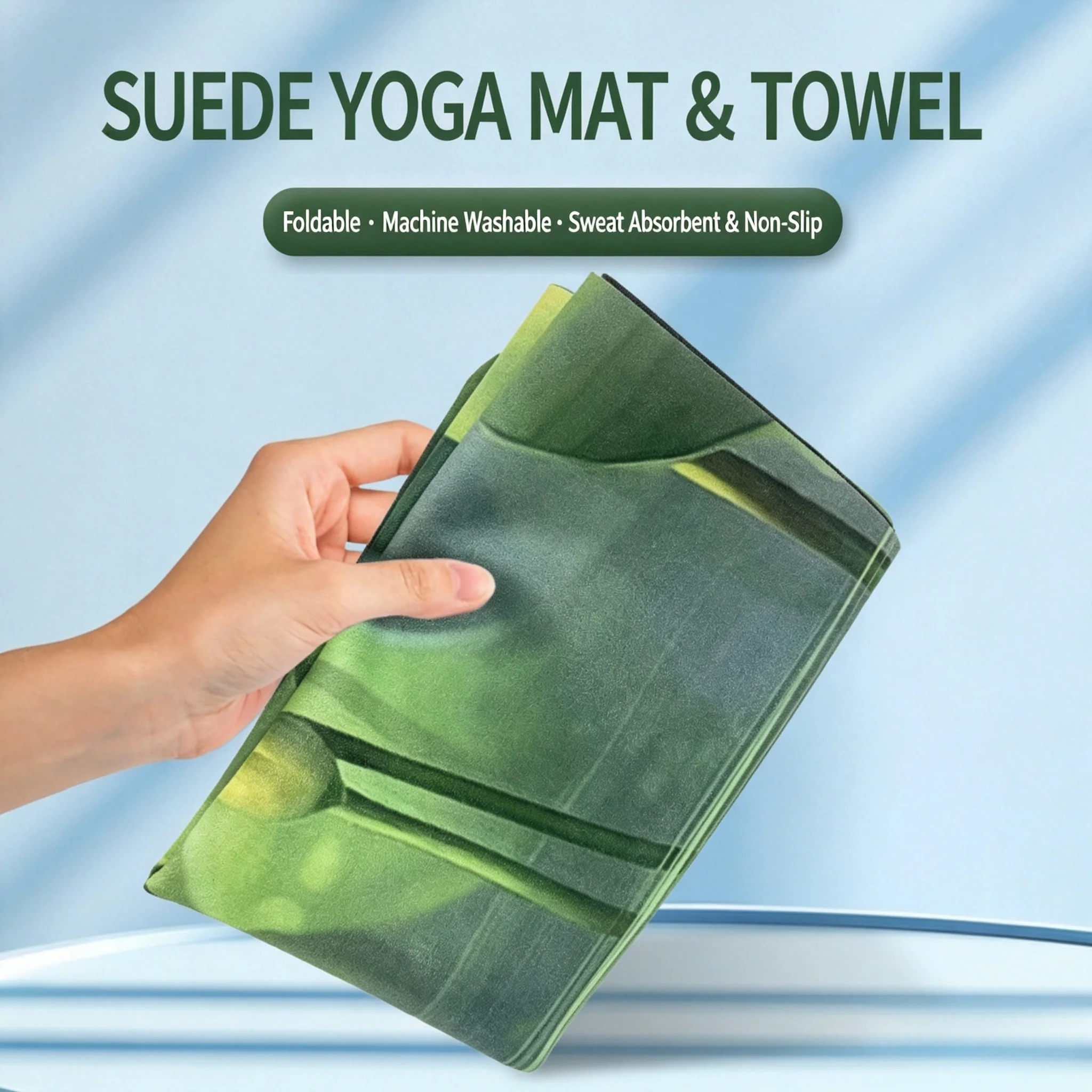 Non‑Slip Suede Yoga Towel, Natural Rubber Back, Washable Portable Thin Foldable Travel Yoga Blanket, Sweat Wicking Mat Cover
