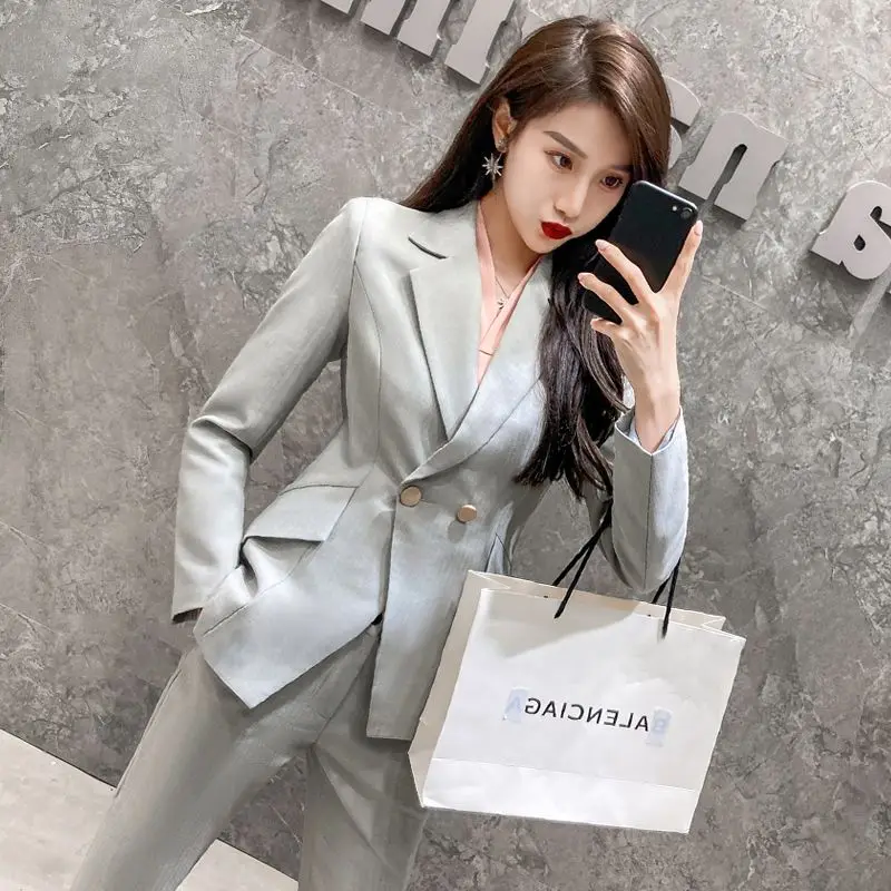 

Formal Professional Women Suit High-End Autumn Winter Elegant Korean Fashion Commuter Slim Fit Blazer Suit Pants Set Two Piece