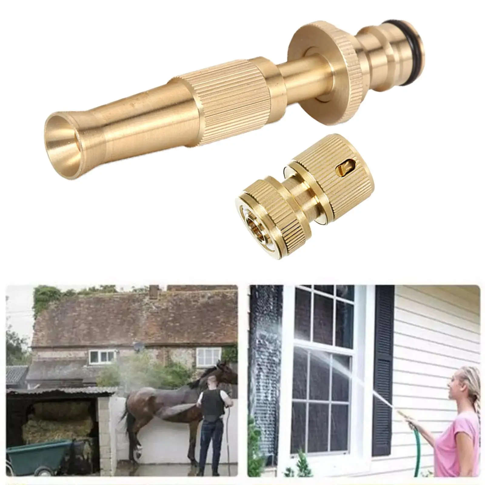 Brass Hose Nozzle Attachment Adjustable High Pressure Water Sprayer for Lawn Garden Car Cleaning Fire Hose Head