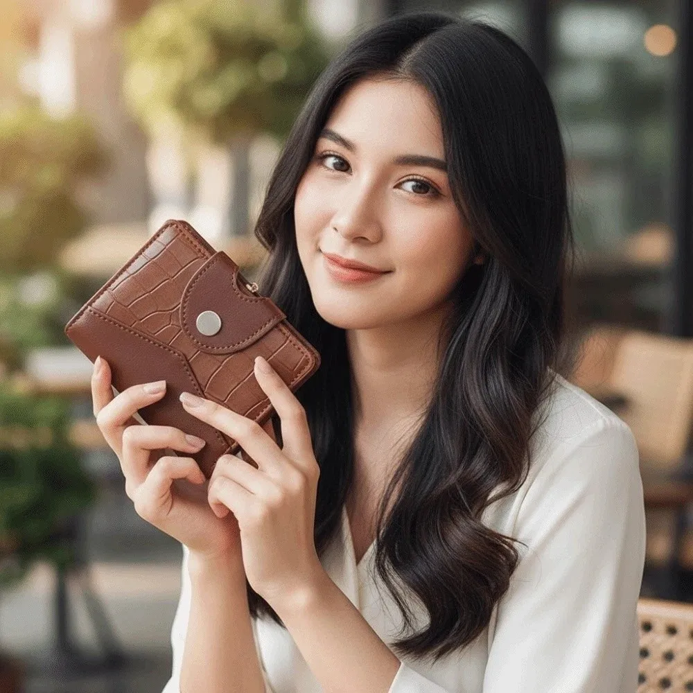 

Portable Detachable Kiss Lock Wallet Solid Color Multiple Card 2 In 1 Card Bag Polyester Anti-splash Water Leather Coin Purse