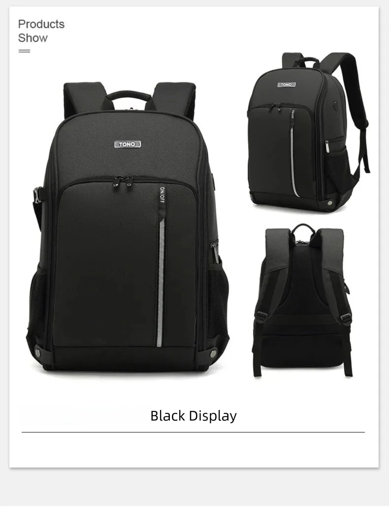 TONO LED Light Camera Backpack Waterproof Shockproof Photography Bag for DSLR & Mirrorless, Compatible with Canon, Sony,Nikon