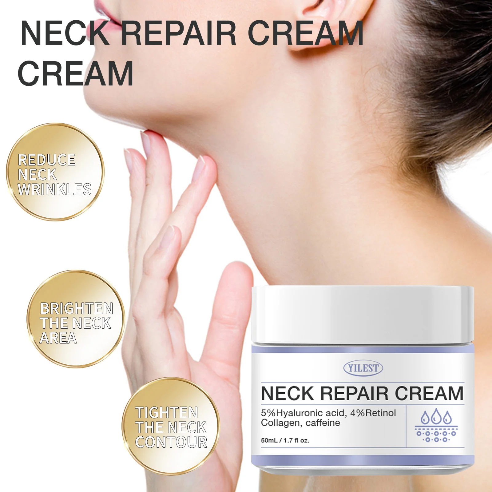 Neck Repair Cream 50ml Anti-Wrinkle Fade Fine Line Firming Brightening Treatment w/Retinol Collagen for Revitalize Skin Radiance
