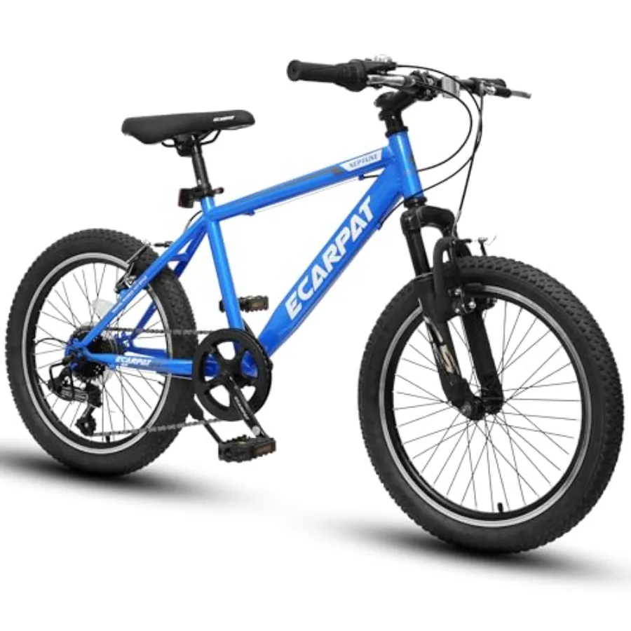 Bicicleta Cruiser de 20 Pulgadas y 1 Velocidad con Cesta para Niños y Niñas, Bicicleta de Montaña de 7 Velocidades con Freno de Disco, Azul y Rosa, Regalo Perfecto para Navidad