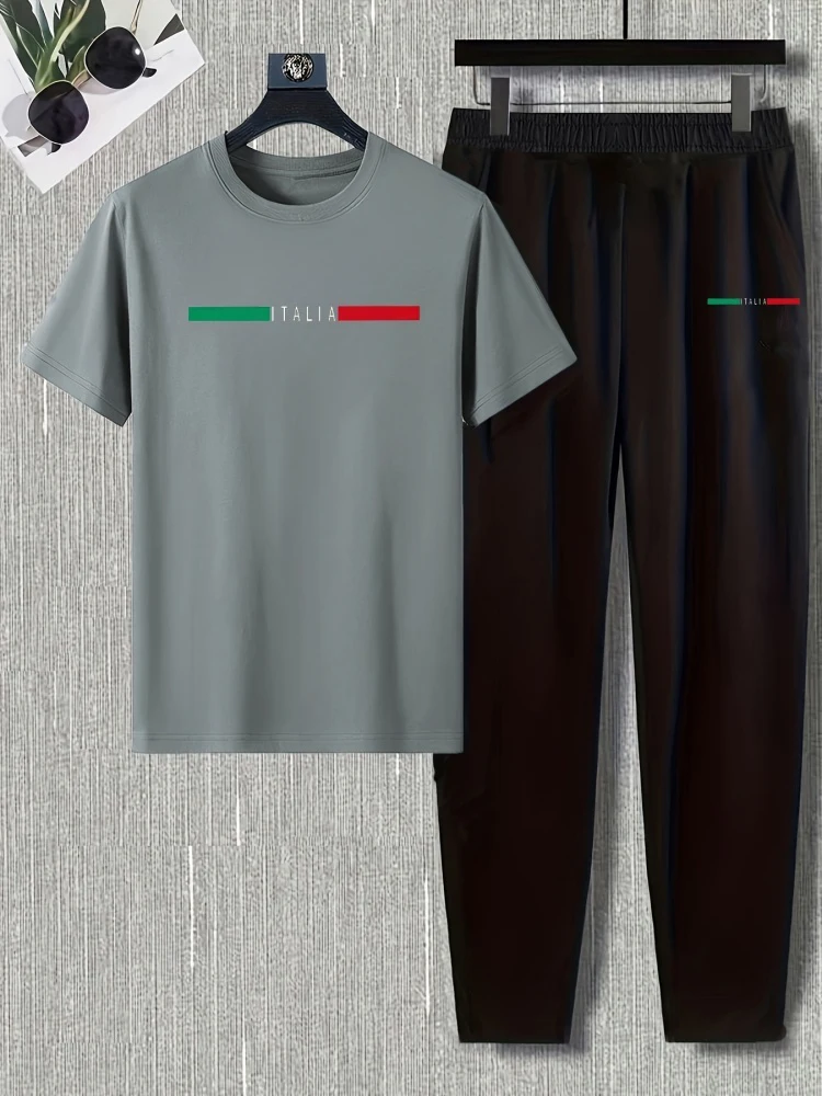 

2026 New Men's Sports&Casual Running T-Shirt Italian-Style Printed T-Shirt Men's Spring/Summer Indoor&Outdoor Comfort Set