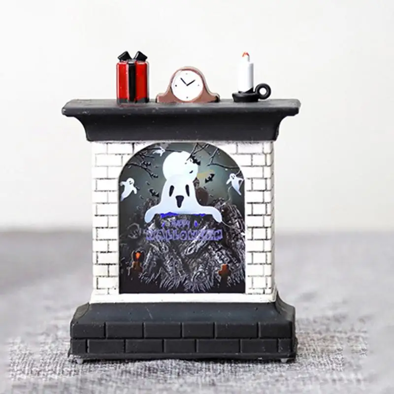 Fireplace Night Light Halloween Pattern LED Night Lamp Table Lamp LED Lanterns Halloween Decorations Decorative Lights For Home