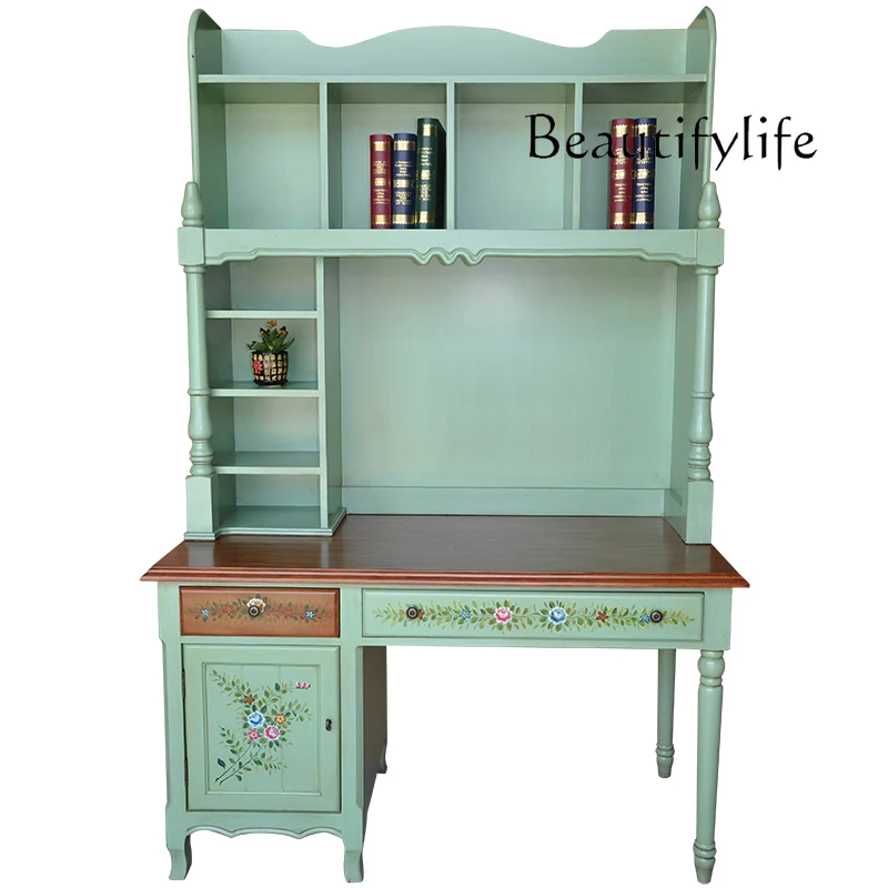 American Mediterranean Painted Desk Cabinet European Entry Lux Combined Bookcase Modern Home Writing Desk