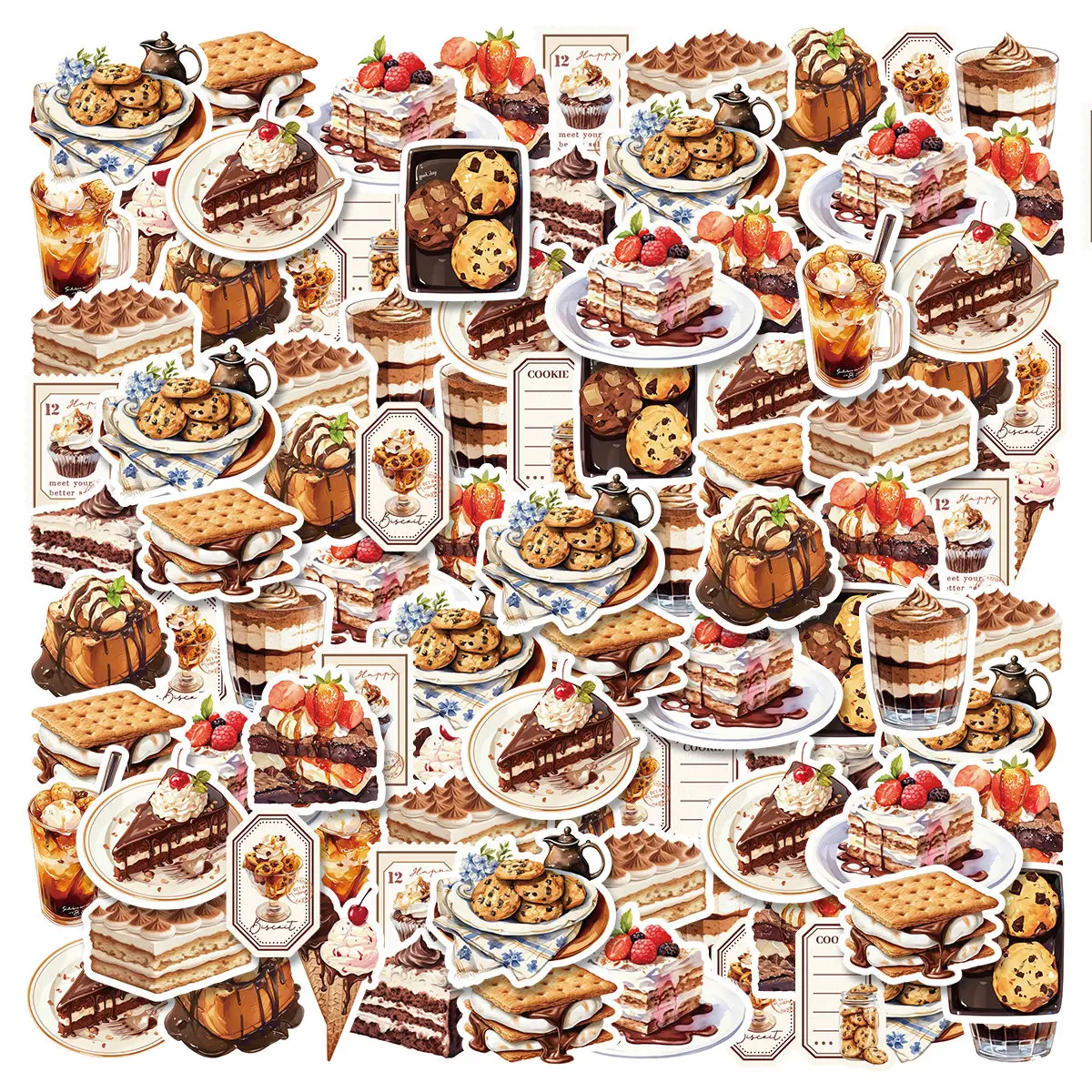 30pcs Dessert Home Series Bread Dessert Theme Collage DIY Stationery Decoration Stickers Suitable for Diaries,Laptops,Scrapbooks