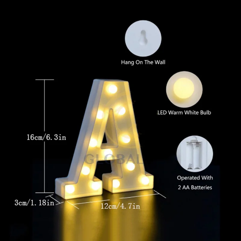 26 Letter LED Lights Luminous Alphabet Letters Lamp Ambience Battery Night Light Christmas Wedding Birthday Party Decoration