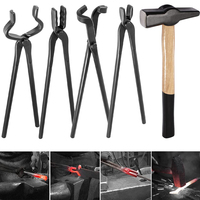 TML 5Pcs Blacksmith Tongs Tools Set & Handmade Blacksmiths’ Hammer Assembled Bladesmith Blacksmith Forge, Knife Making Tongs