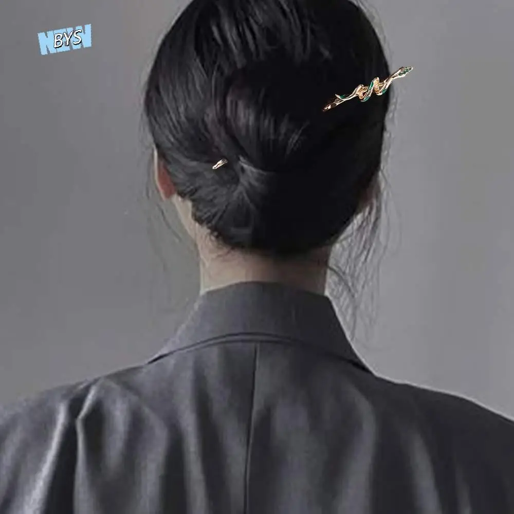 Silver Cheongsam Green Girl Hair Accessories Metal Snake Hairpin Ancient Style Hairpin Hanfu Hair Sticks Chinese Style Headwear