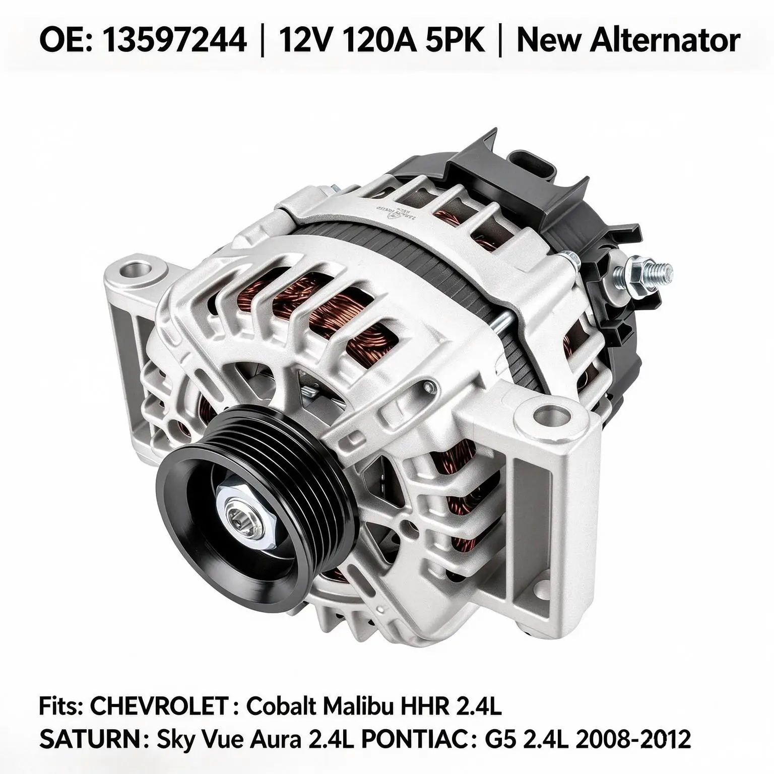Car Alternator 12V 120A 5PK OE 13597244 for Chevrolet Cobalt Malibu HHR Pontiac G5 Saturn Sky Vue Aura 2.4L LE5 2008-2012