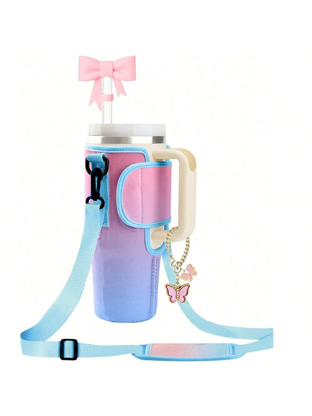 1 x Wasserflaschen-Tragetasche für große Kapazität, Tumbler-Becher mit Griff, Wasserflaschen-Becherhülle mit verstellbarem Schultergurt – Detail 7