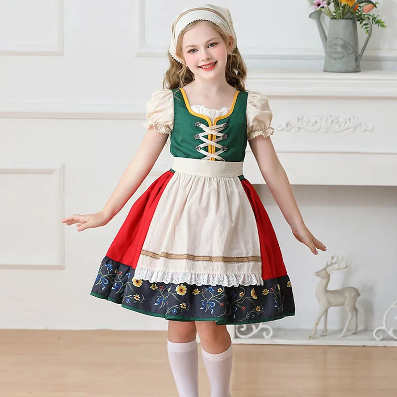 

Детское платье Лолиты для девочек, Рождественский пивной фестиваль, костюм горничной в сельской местности с шарфом, повязка на голову для вечеринки, детская одежда