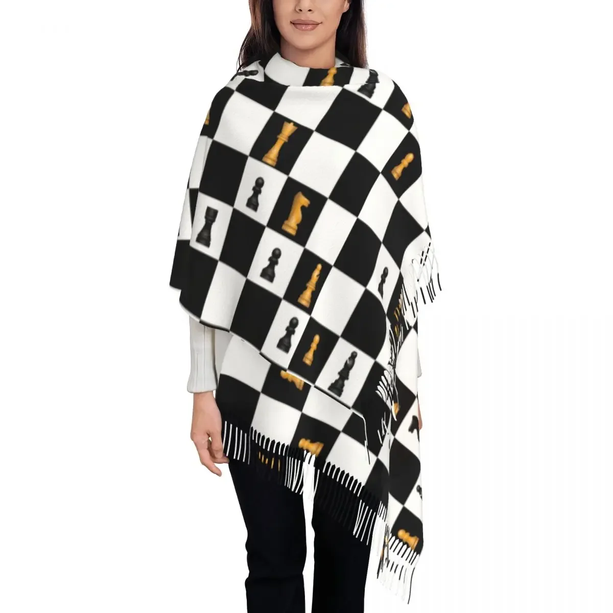 Personalized Printed Power Play Chess Game Scarf Women Men Winter Fall Warm Scarves Chess Lover Piece Shawl Wrap