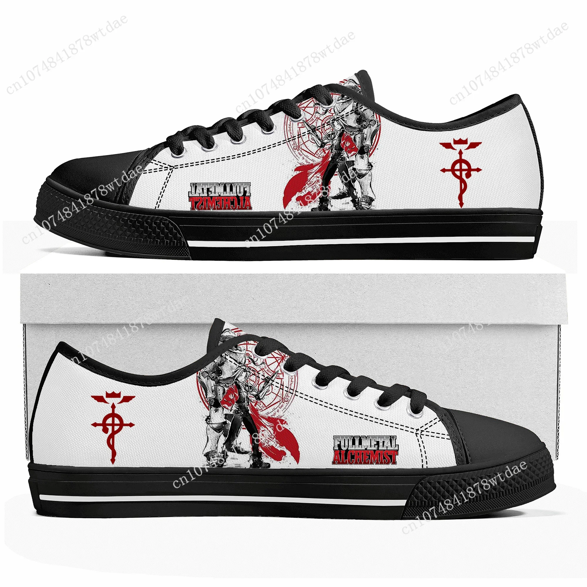 Fullmetal Alchemist Low Top Sneakers Women Mens Teenager High Quality Edward Elric Canvas Sneaker Casual Cartoon Customize Shoes