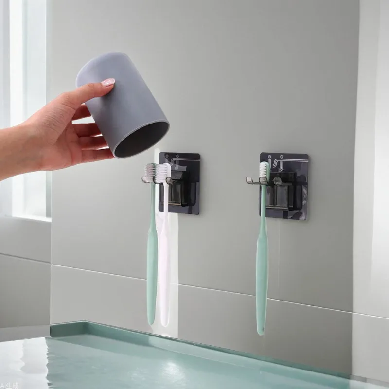 Toothbrush Cup Holder Wall-mounted Suction Wall-mounted Wash Cup Storage Shelf Couple's Household Gargle Cup #2524